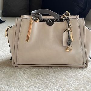 Coach Dreamer handbag in chaulk color w/snakeskin detail, gold hardware & feet